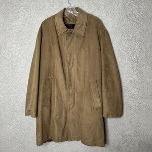 Claiborne Mens Faux Suede Trench Coat Sz 40S Beige Outerwear Zip‎ Out Lining Y2K
